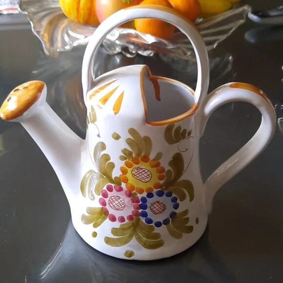Relpo Hand Painted Pottery Watering Can Planter Ceramic 8" Made in Italy - Picture 1 of 8